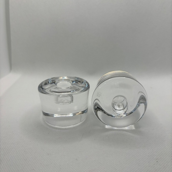 Orrefors Swedish Crystal Glass Puck Candlestick Holder, 2pc set, Signed, Vintage - Picture 3 of 7